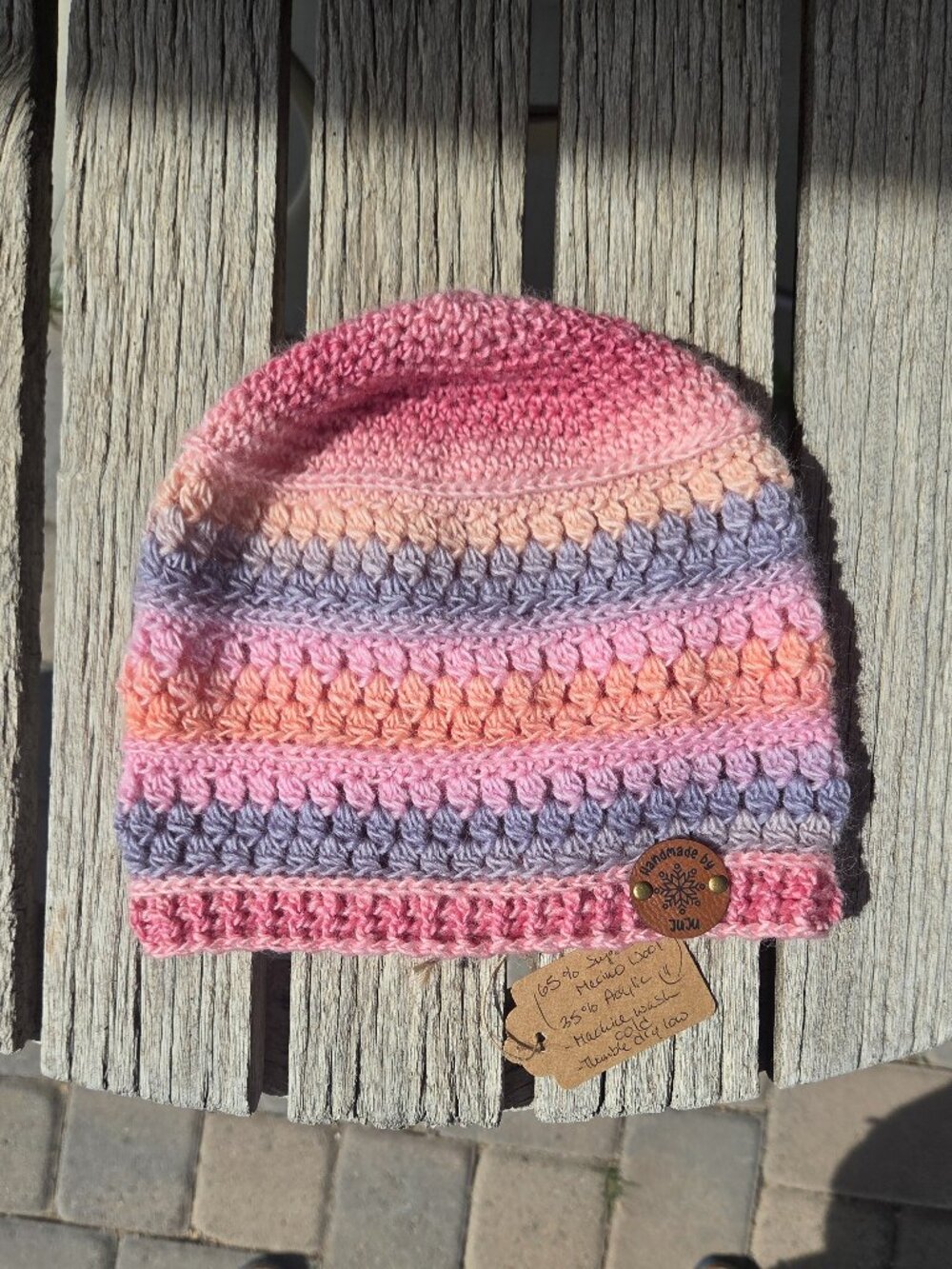 Artisan Handmade Crochet Merino Wool Blend "Freshwater Pearls" Beanie Hat